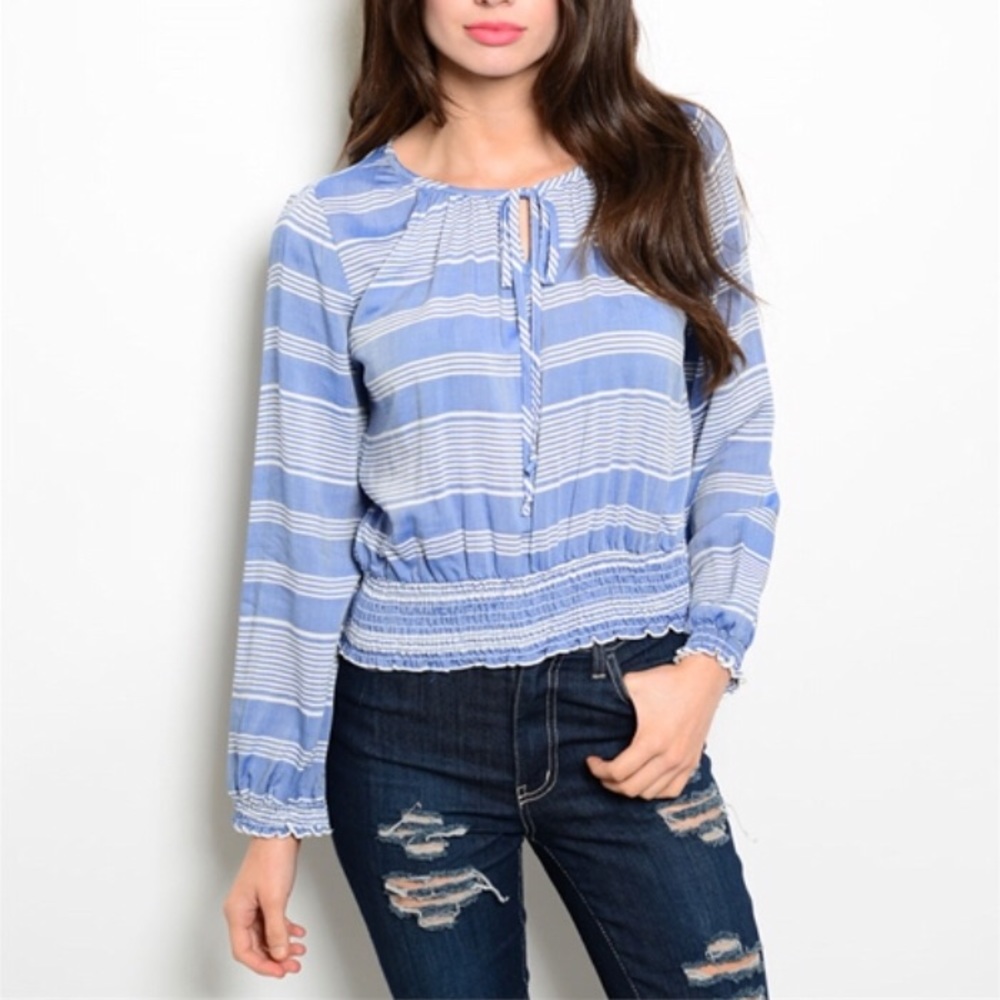 Blue & White Peasant Top